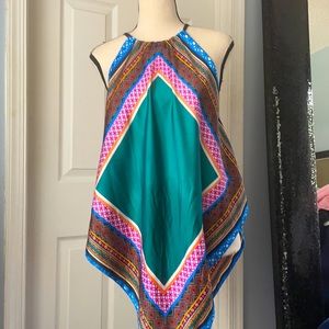 Colorful satin scarf top💙💚💜